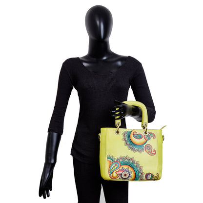 Leather Hand-Painted Yellow Mandala Handbag