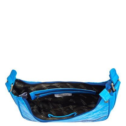 Shark-Themed Hand-Painted Ocean Blue Leather Hobo Bag