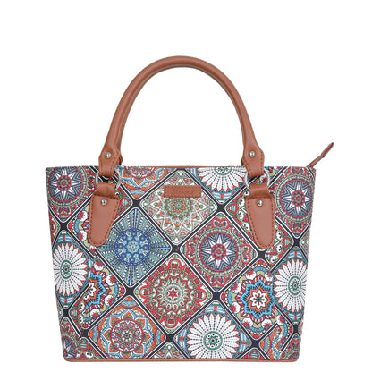 Multicolor Handcrafted Printed Tote Handbag – Women’s Shoulder Purse with Leather Handles