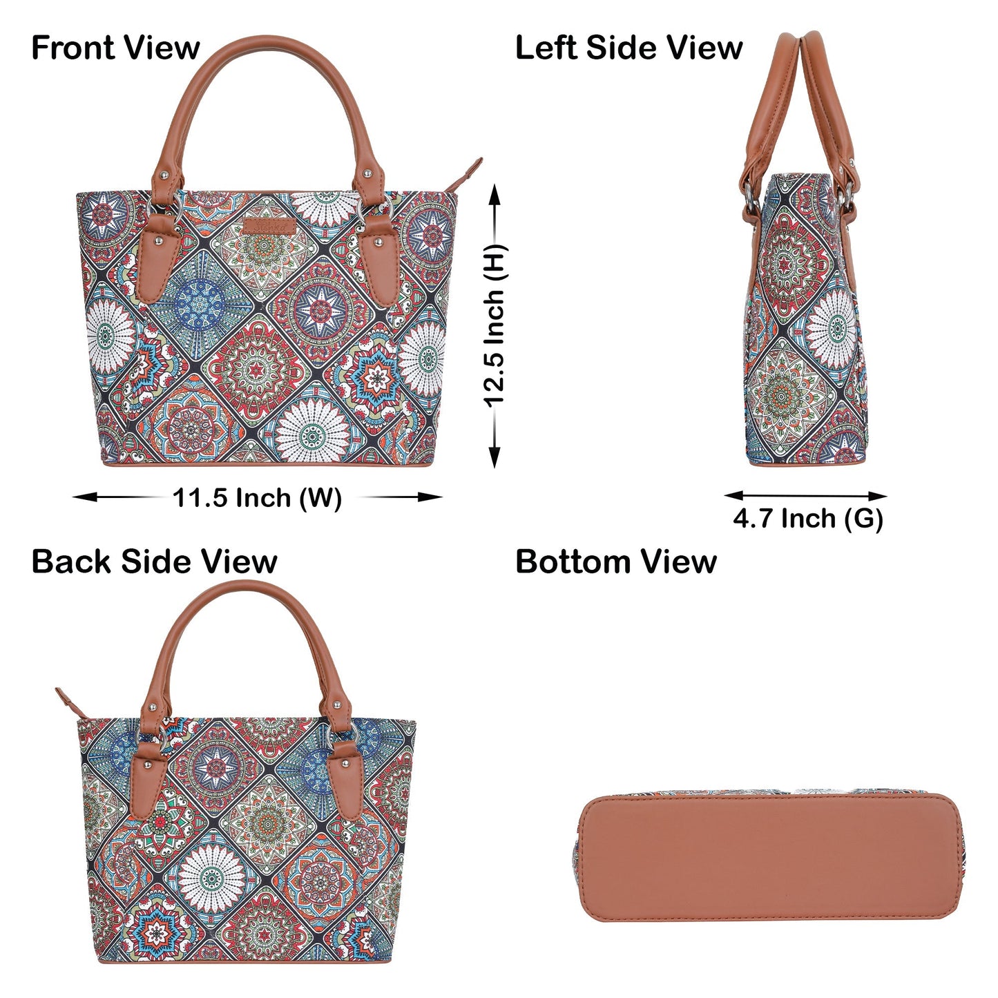 Multicolor Handcrafted Printed Tote Handbag – Women’s Shoulder Purse with Leather Handles