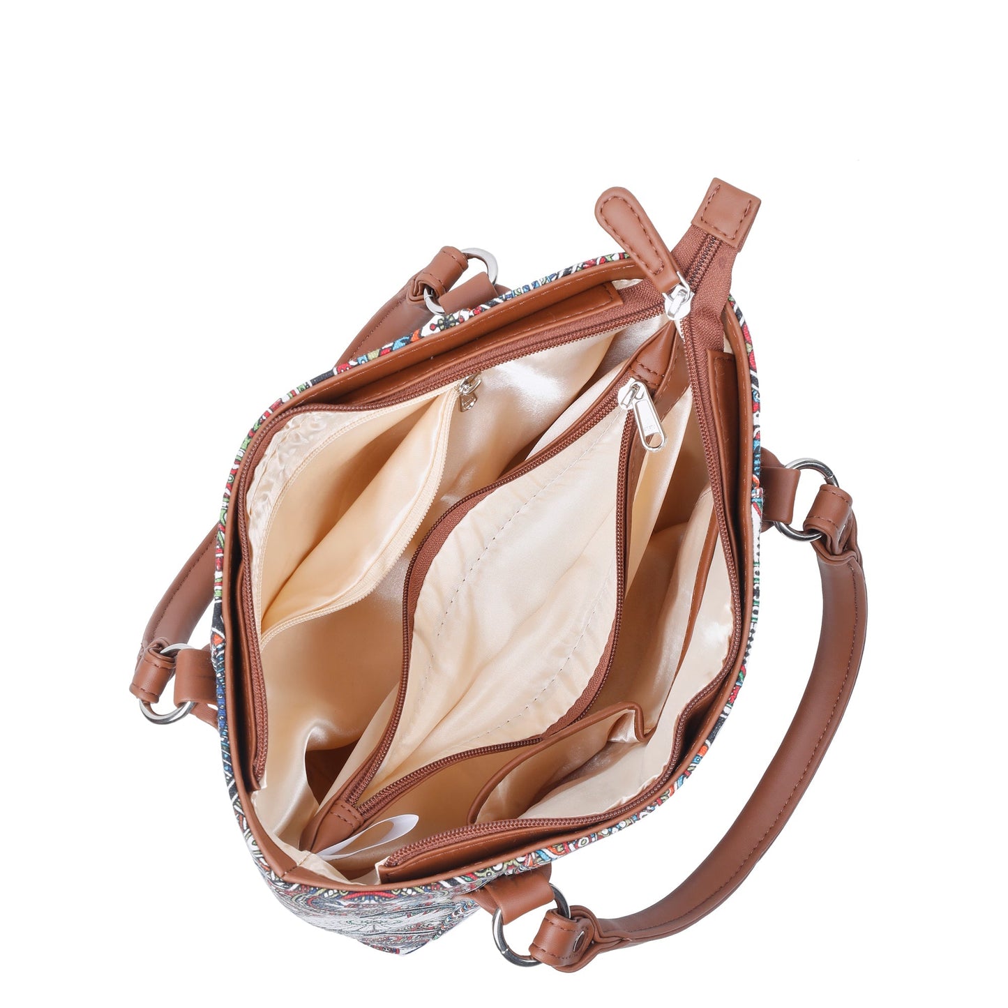 Multicolor Handcrafted Printed Tote Handbag – Women’s Shoulder Purse with Leather Handles