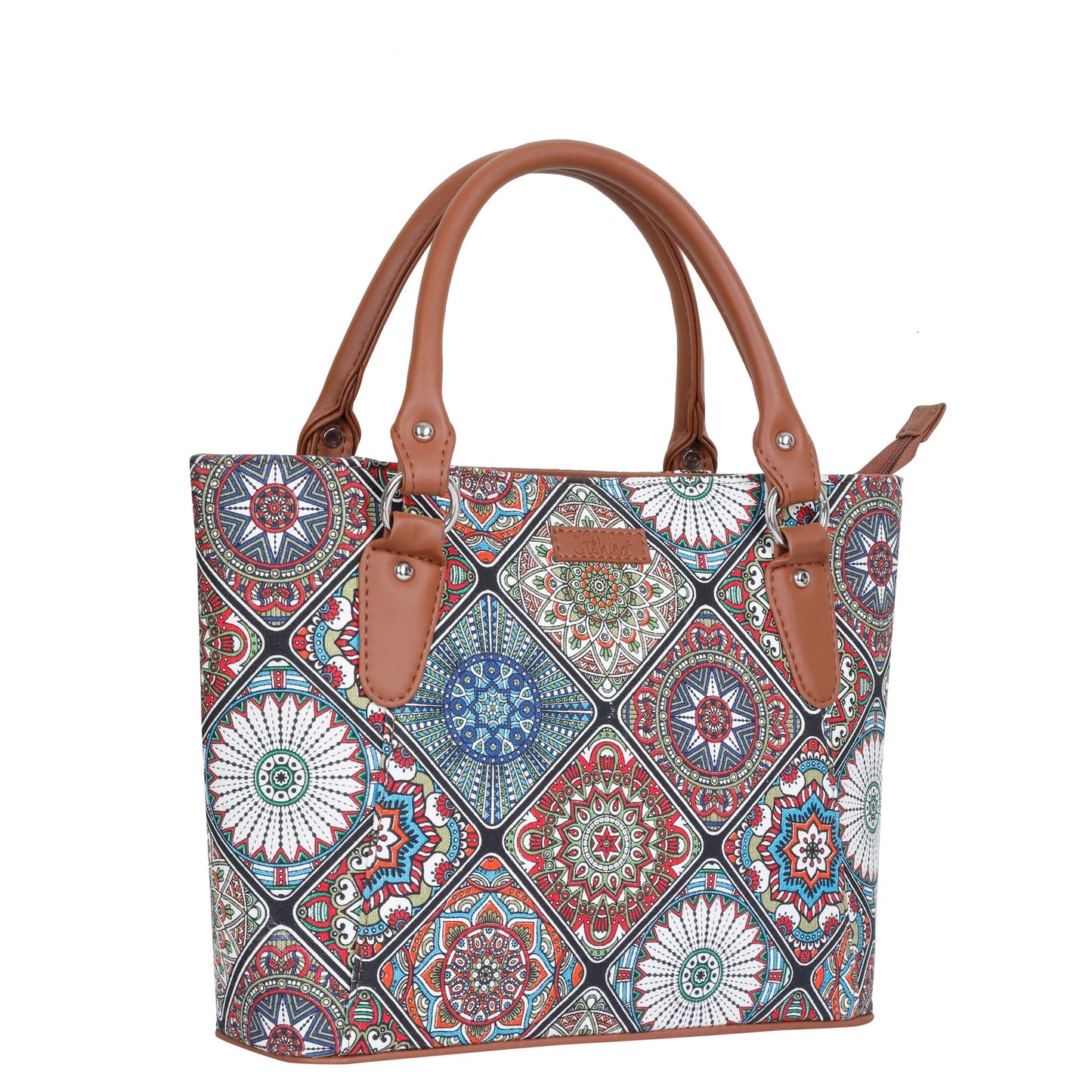Multicolor Handcrafted Printed Tote Handbag – Women’s Shoulder Purse with Leather Handles