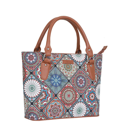 Multicolor Handcrafted Printed Tote Handbag – Women’s Shoulder Purse with Leather Handles