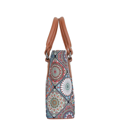 Multicolor Handcrafted Printed Tote Handbag – Women’s Shoulder Purse with Leather Handles