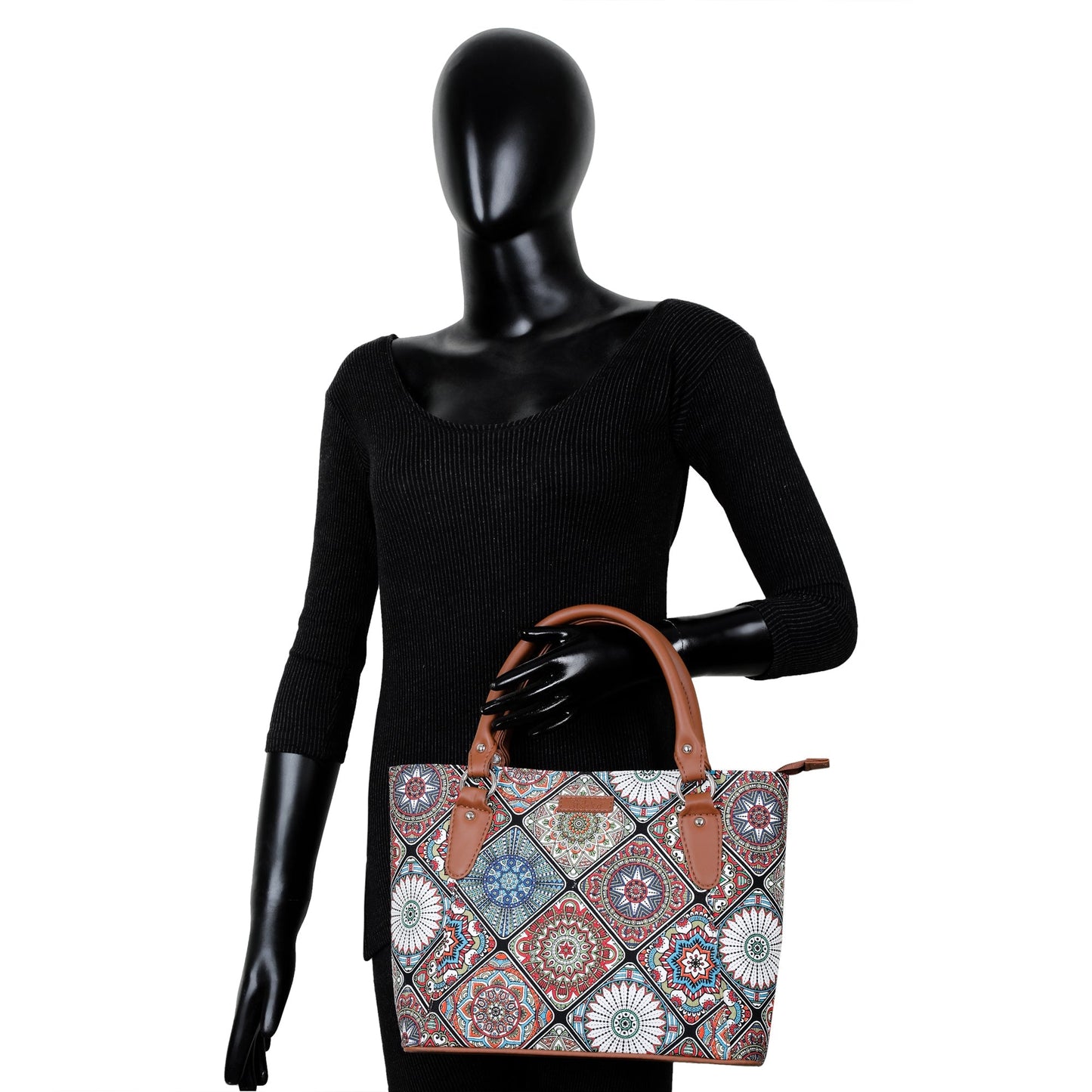 Multicolor Handcrafted Printed Tote Handbag – Women’s Shoulder Purse with Leather Handles