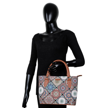 Multicolor Handcrafted Printed Tote Handbag – Women’s Shoulder Purse with Leather Handles