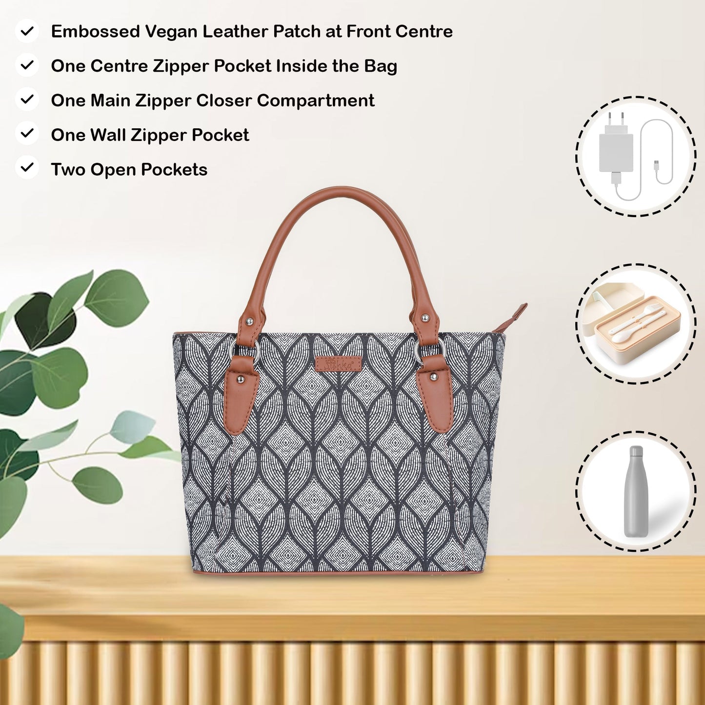Women’s Monochrome Tote Bags with Vegan Leather Trim Handle – Wholesale