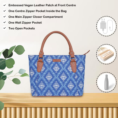 Women’s Blue Tote Bags with Vegan Leather Trim – Wholesale