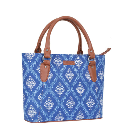 Women’s Blue Tote Bags with Vegan Leather Trim – Wholesale