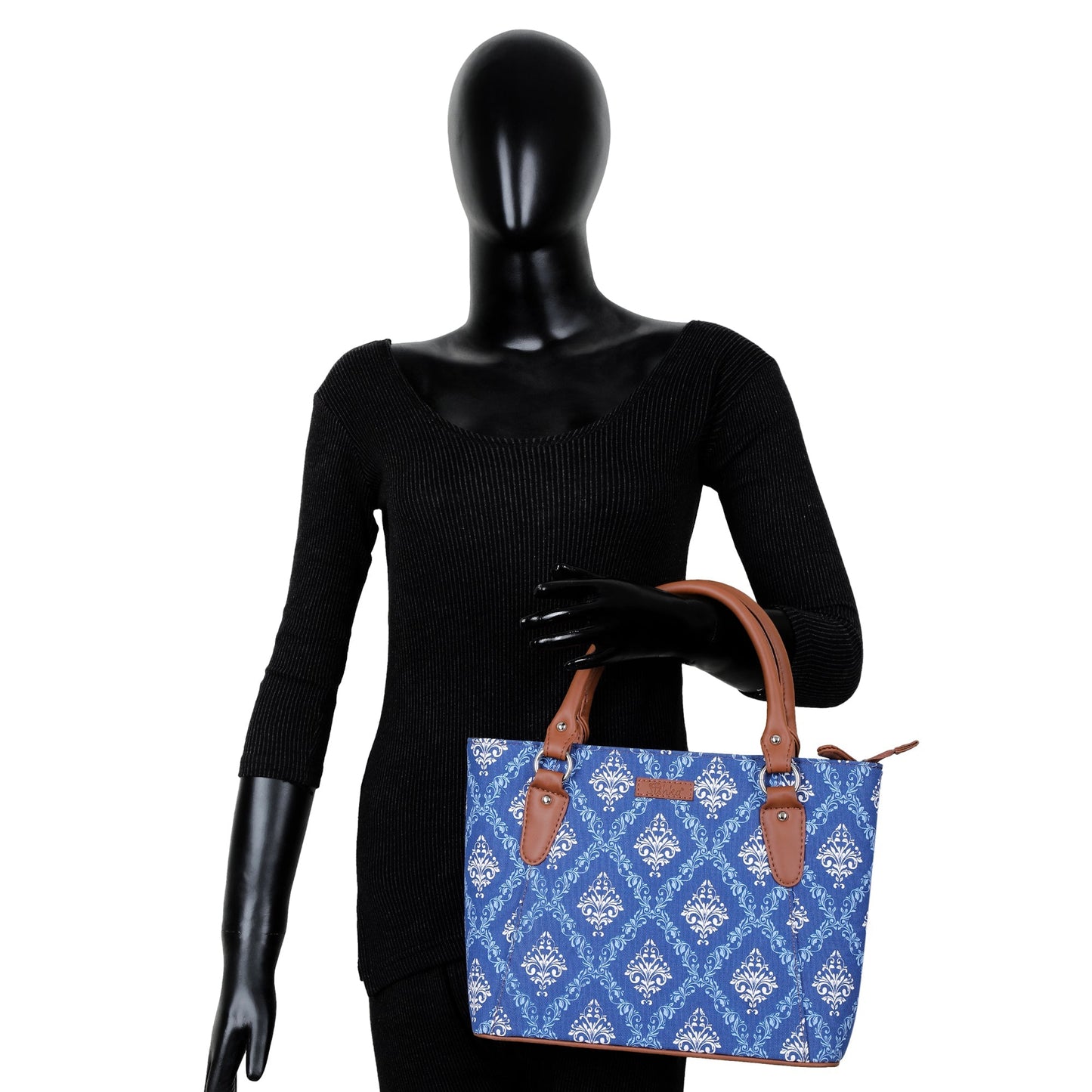 Women’s Blue Tote Bags with Vegan Leather Trim – Wholesale