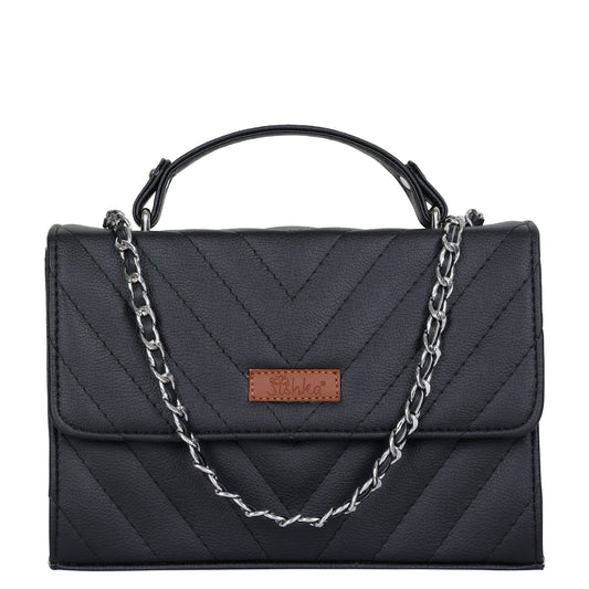 Black Quilted Leather Sling Bag – Women’s Chain Strap Shoulder Purse