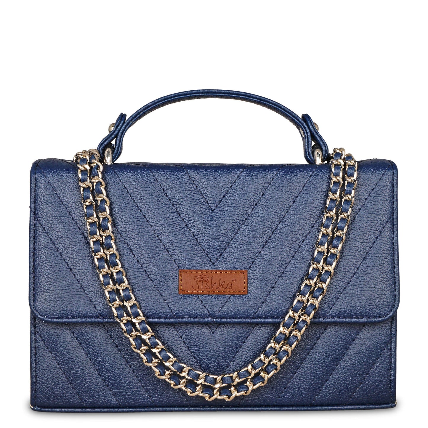Blue Quilted Faux Leather Sling Bag – Women’s Chain Strap Shoulder Purse