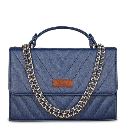 Blue Quilted Faux Leather Sling Bag – Women’s Chain Strap Shoulder Purse