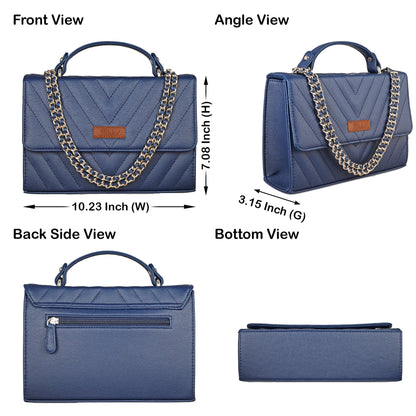 Blue Quilted Faux Leather Sling Bag – Women’s Chain Strap Shoulder Purse