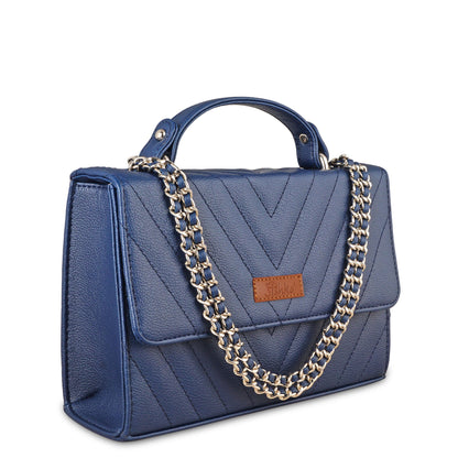 Blue Quilted Faux Leather Sling Bag – Women’s Chain Strap Shoulder Purse