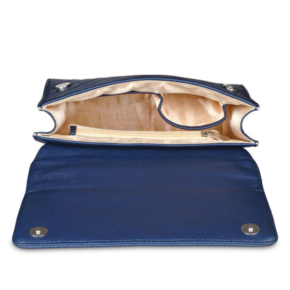 Blue Quilted Faux Leather Sling Bag – Women’s Chain Strap Shoulder Purse