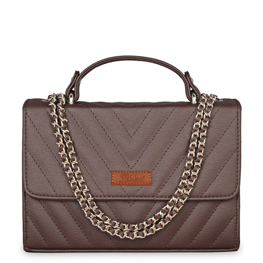 Brown Quilted Shoulder Sling Bag – Elegant Women’s Handbag with Chain Strap