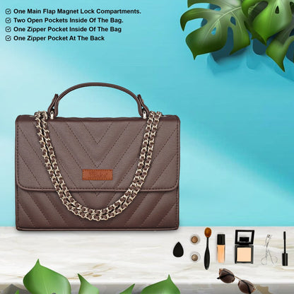 Brown Quilted Wholesale Shoulder Sling Bag – Elegant Women’s Handbag with Chain Strap