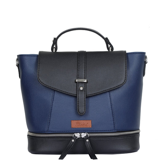 Blue Leather Ladies Backpack – Travel-Friendly Shoulder Purse & Handbag for Women