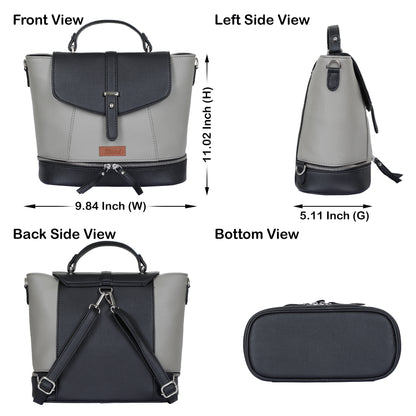 Grey Leather Backpack for Women – Multi-Use Purse, Shoulder Bag & Handbag for Work