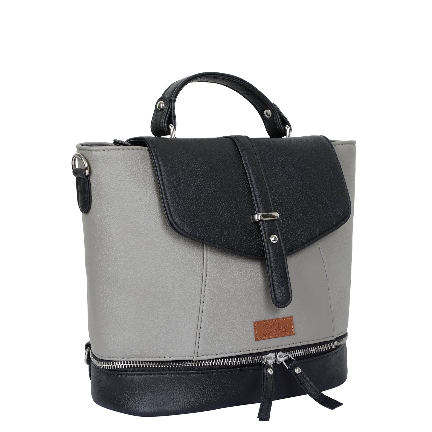 Grey Leather Backpack for Women – Multi-Use Purse, Shoulder Bag & Handbag for Work