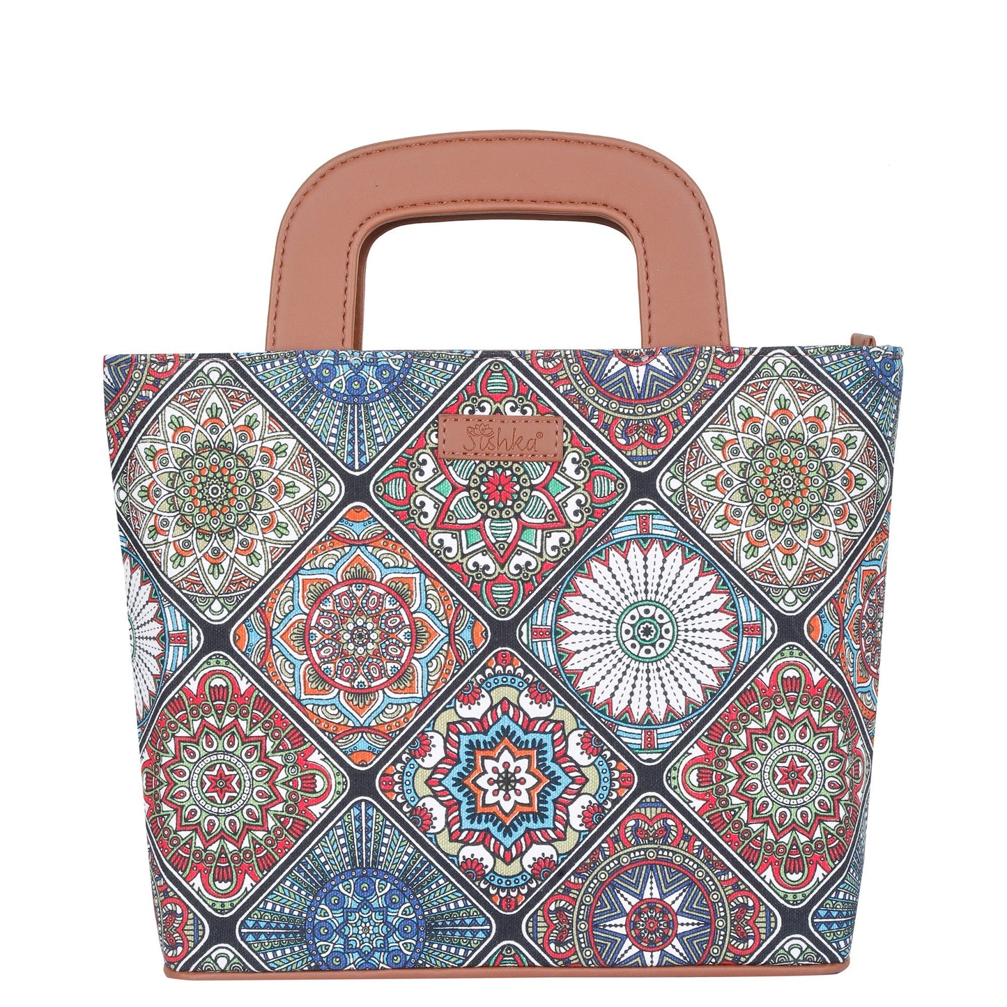 Multicolor Handcrafted Printed Handbag – Women’s Top Handle Tote Purse with Leather Trim