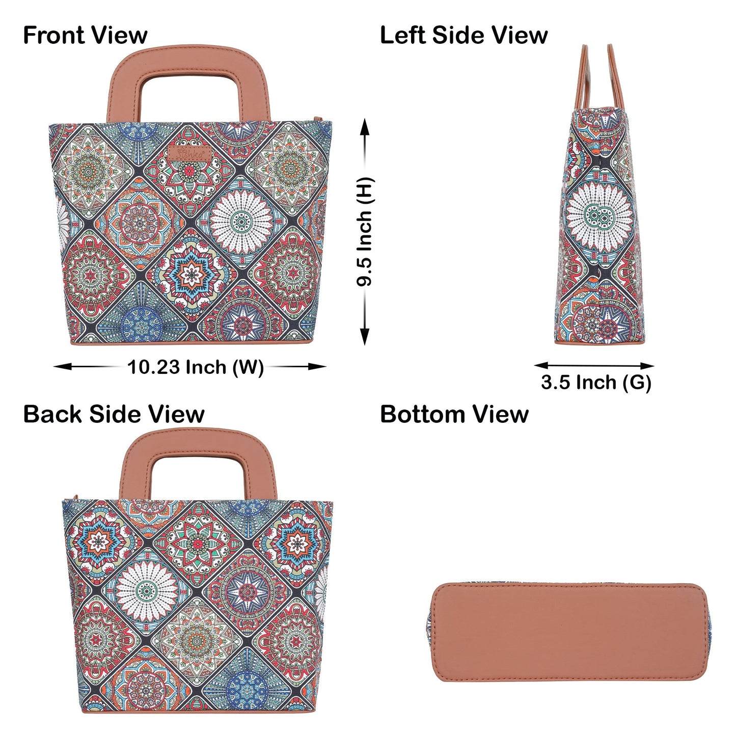 Multicolor Handcrafted Printed Handbag – Women’s Top Handle Tote Purse with Leather Trim