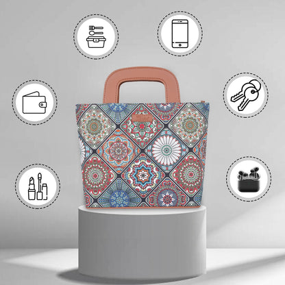 Multicolor Handcrafted Printed Handbag – Women’s Top Handle Tote Purse with Leather Trim