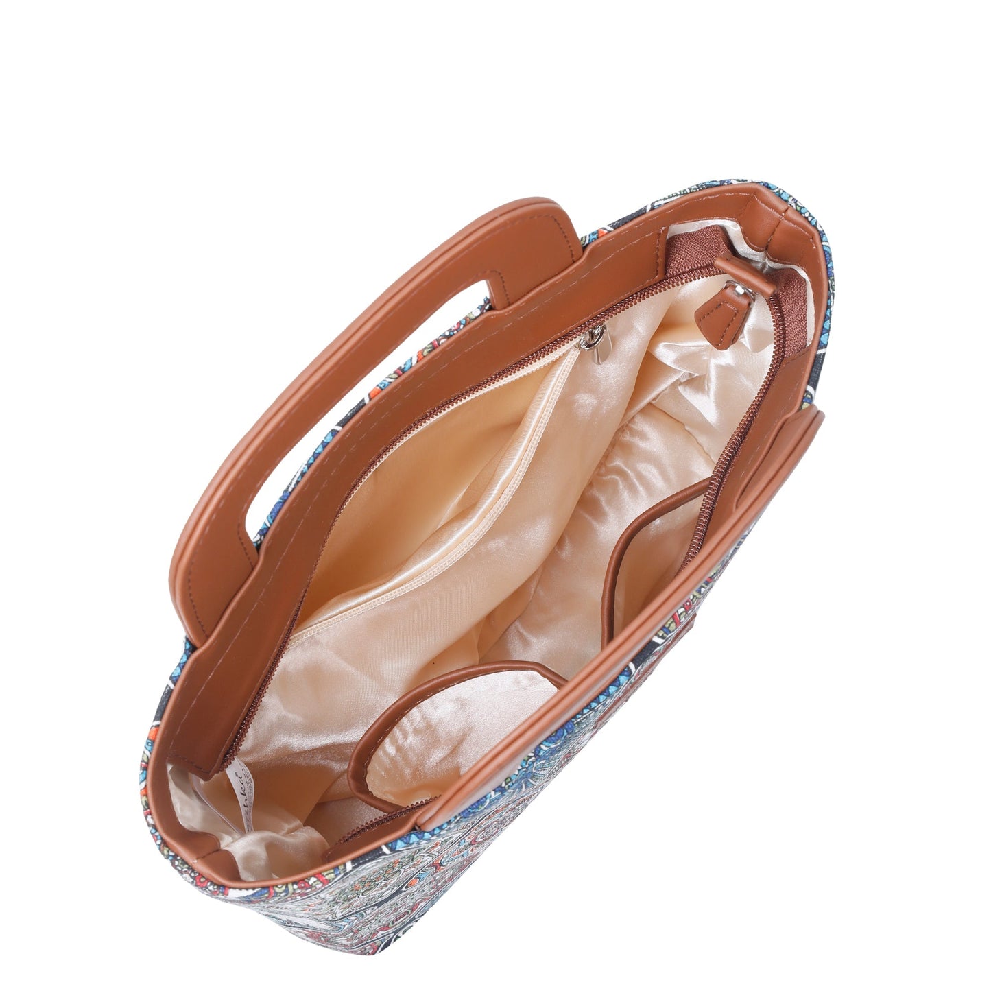 Multicolor Handcrafted Printed Handbag – Women’s Top Handle Tote Purse with Leather Trim