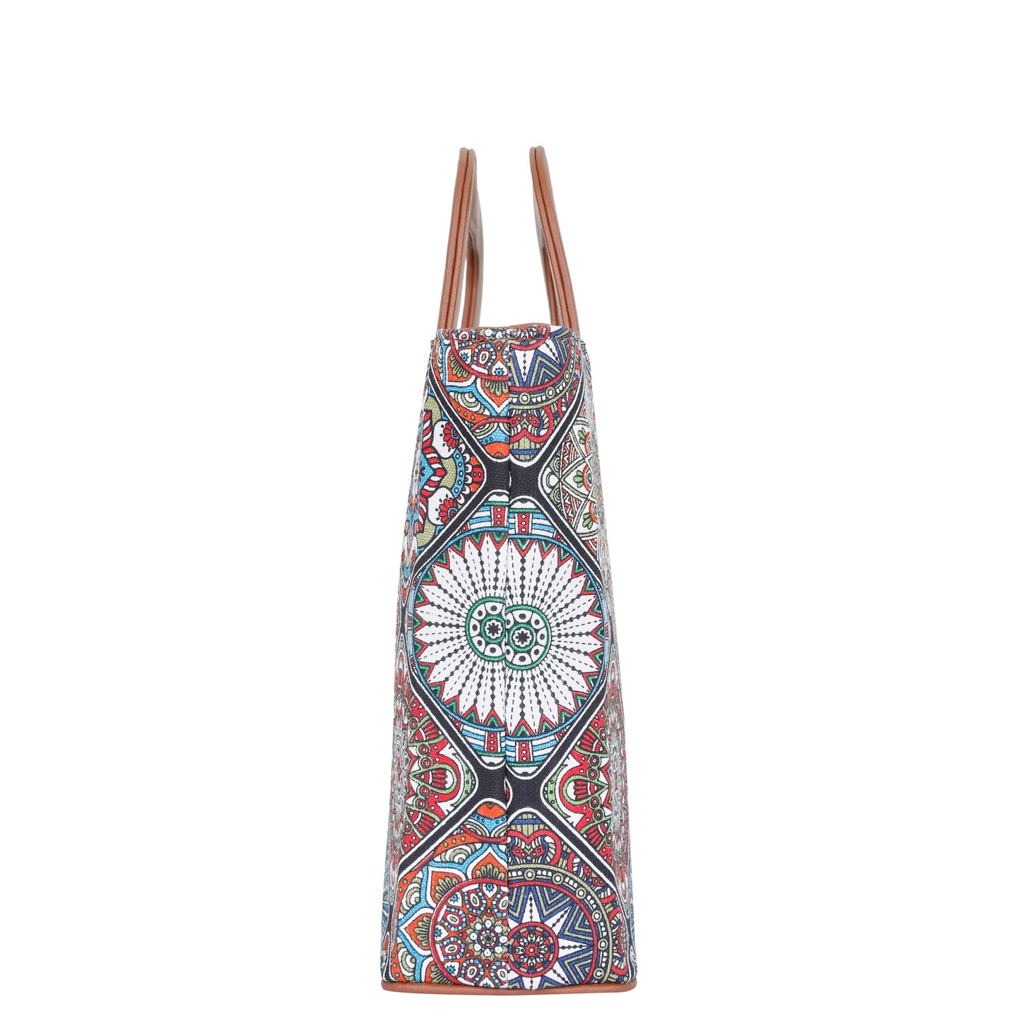 Multicolor Handcrafted Printed Handbag – Women’s Top Handle Tote Purse with Leather Trim