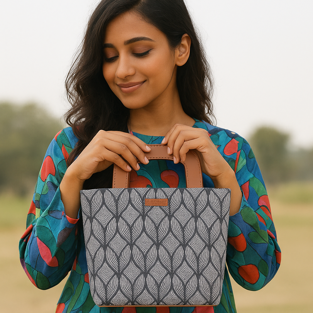 Women’s Monochrome Top Handle Tote Bags with Vegan Leather Trim – Wholesale