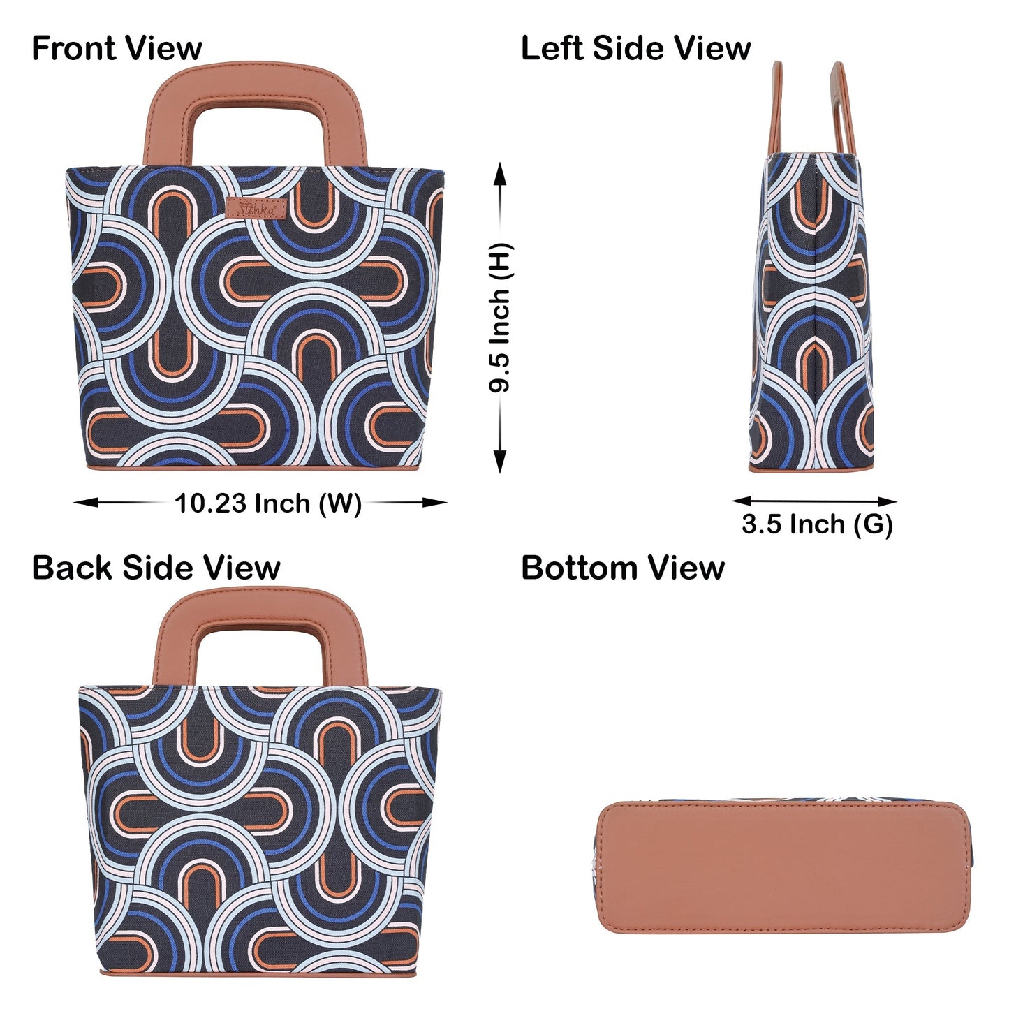 Abstract Printed Handbag – Handcrafted Women’s Top Handle Tote with Leather Trim