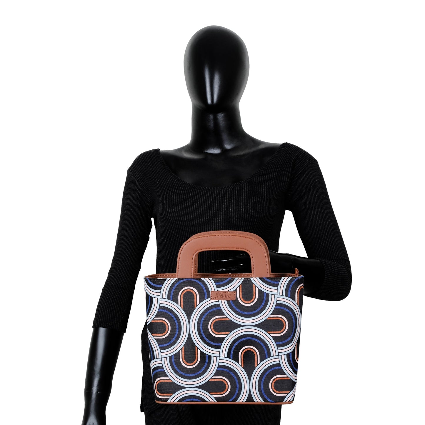 Abstract Printed Handbag – Handcrafted Women’s Top Handle Tote with Leather Trim