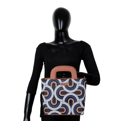 Abstract Printed Handbag – Handcrafted Women’s Top Handle Tote with Leather Trim