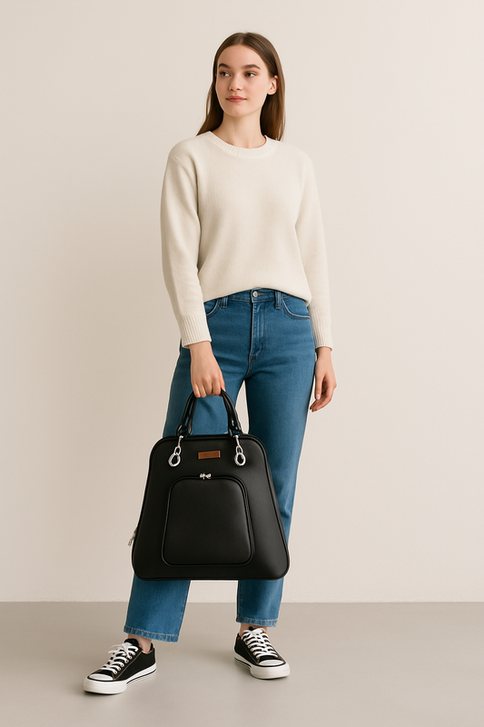 Black Leather Backpack Purse for Women –  Handbag & Shoulder Bag for Work