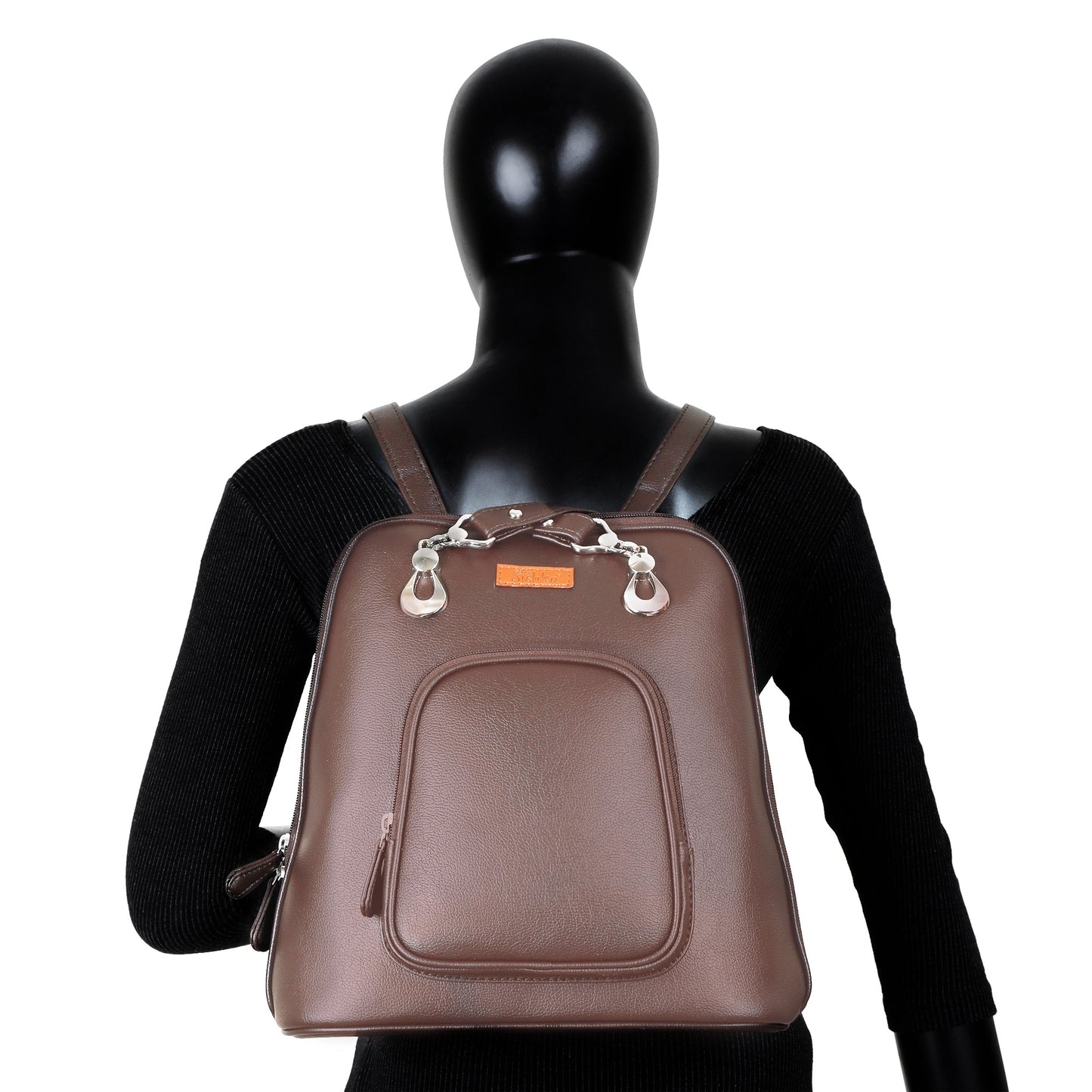 Brown Vegan Leather Backpack for Women – Elegant Shoulder Bag for Office