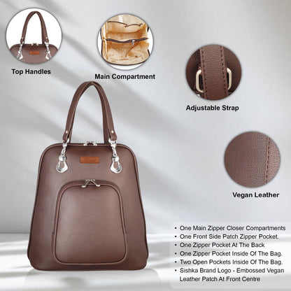 Brown Vegan Leather Backpack for Women – Elegant Shoulder Bag for Office