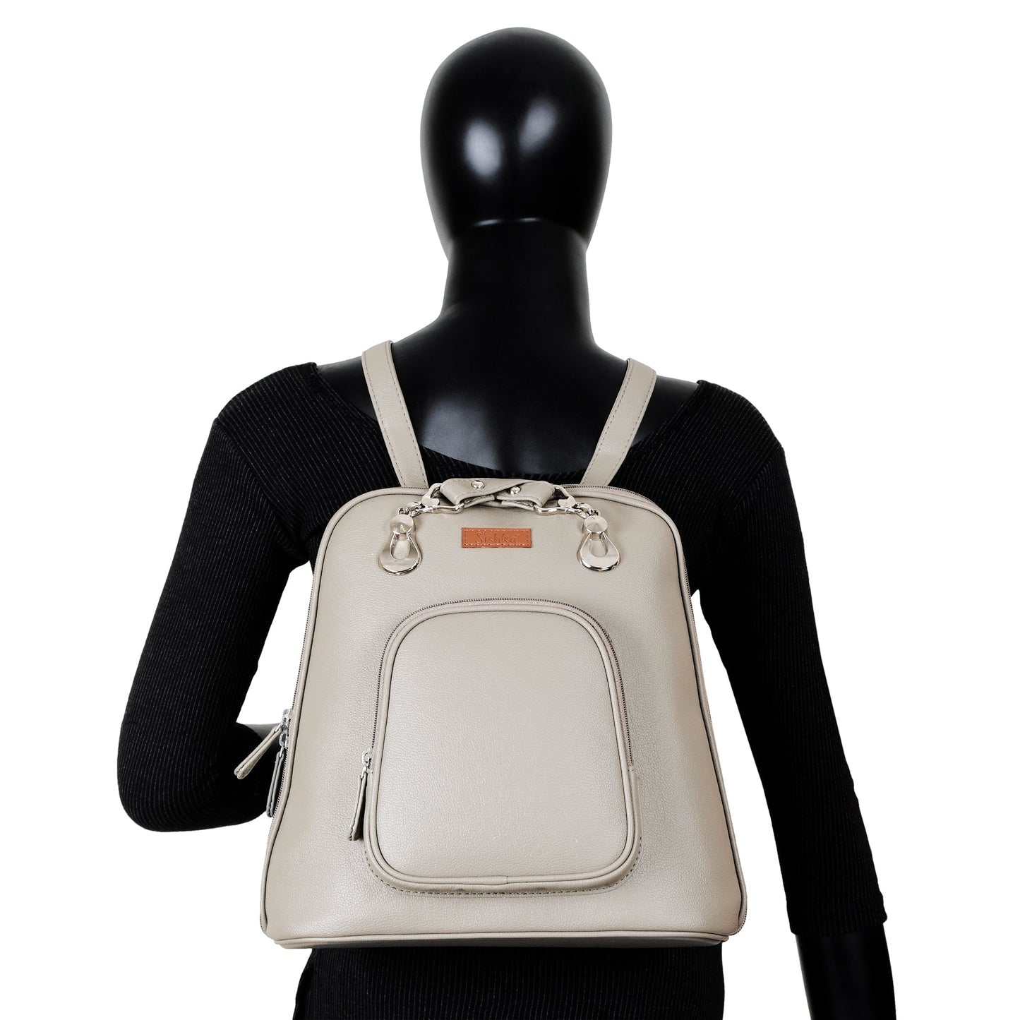 Grey Women’s Fashion Backpack – Versatile Faux Leather Bag with Adjustable Strap