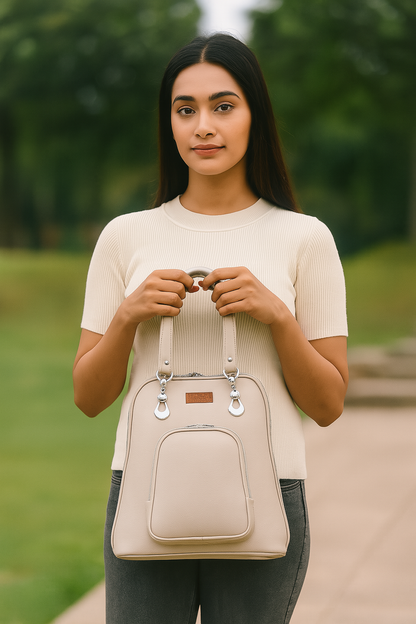 Grey Women’s Fashion Backpack – Versatile Faux Leather Bag with Adjustable Strap