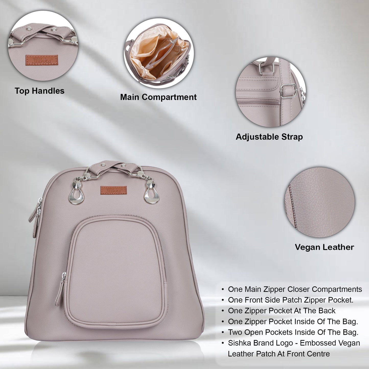 Mauve Vegan Leather Backpack for Women – Multipurpose Shoulder Bag for Work