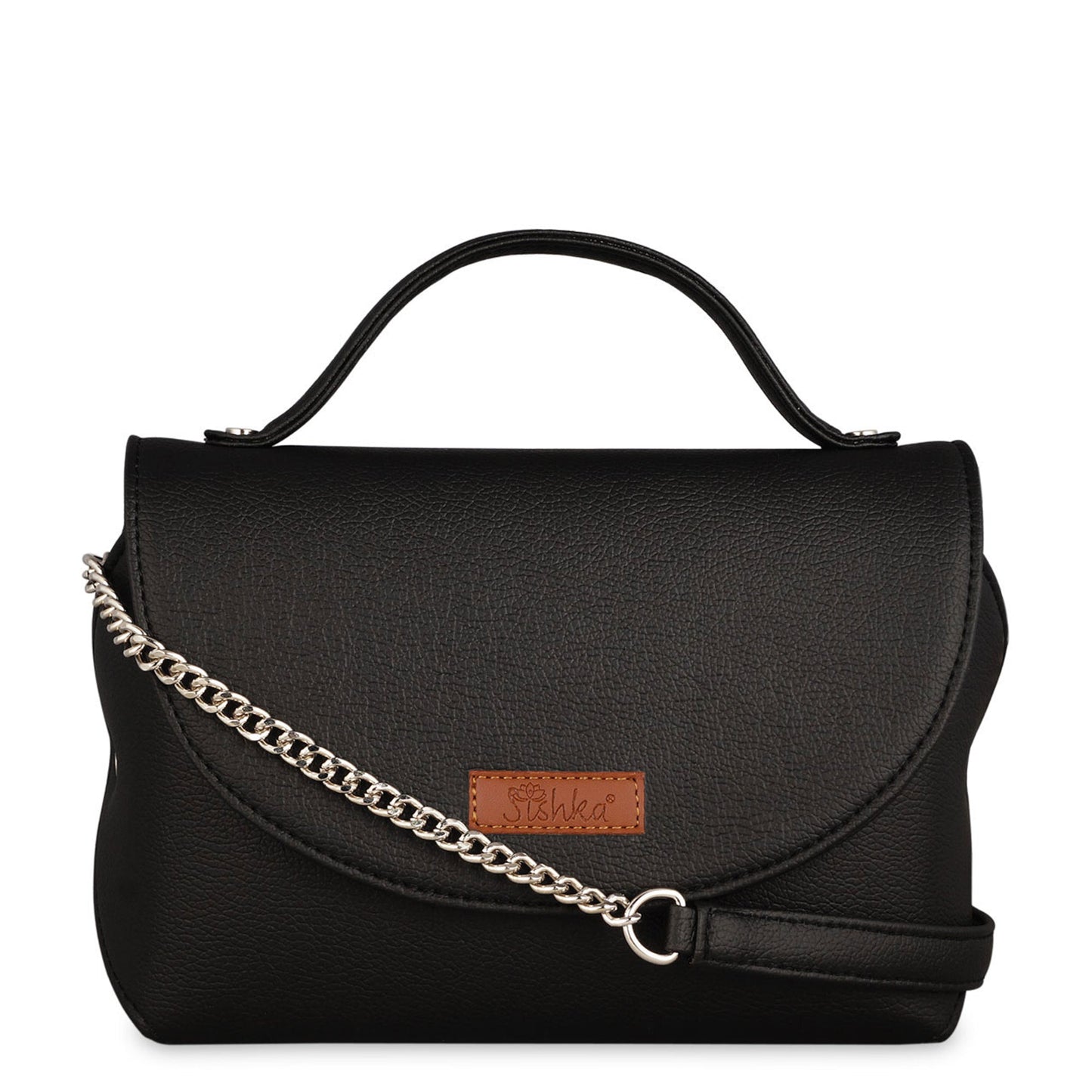 Black Vegan Leather Crossbody Sling Bag – Women’s Chain Strap Shoulder Handbag