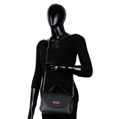 Black Vegan Leather Crossbody Sling Bag – Women’s Chain Strap Shoulder Handbag