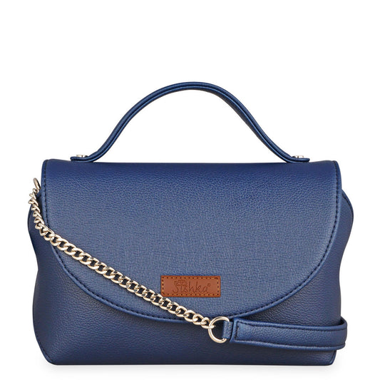 Blue Vegan Leather Crossbody Sling Bag – Women’s Chain Strap Shoulder Handbag