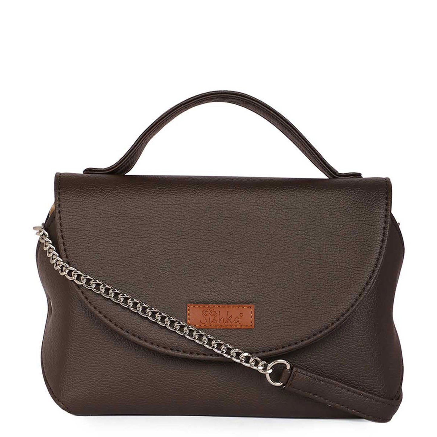 Brown Vegan Leather Crossbody Sling Bag – Women’s Chain Strap Shoulder Handbag