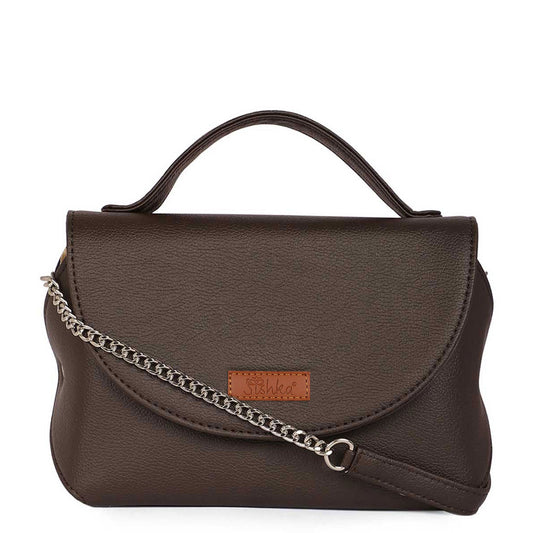 Brown Vegan Leather Crossbody Sling Bag – Women’s Chain Strap Shoulder Handbag