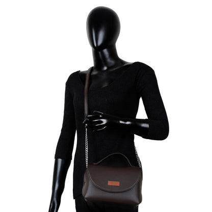 Brown Vegan Leather Crossbody Sling Bag – Women’s Chain Strap Shoulder Handbag