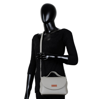 Grey Vegan Leather Crossbody Sling Bag – Women’s Chain Strap Shoulder Handbag