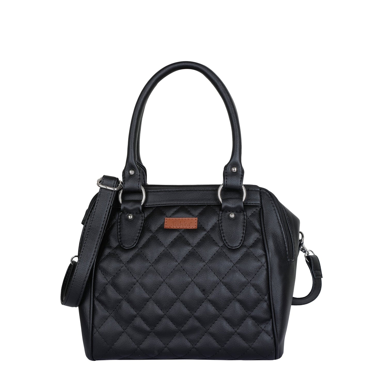 Black Vegan Leather Handbag – Women’s Top Handle Satchel with Shoulder Strap