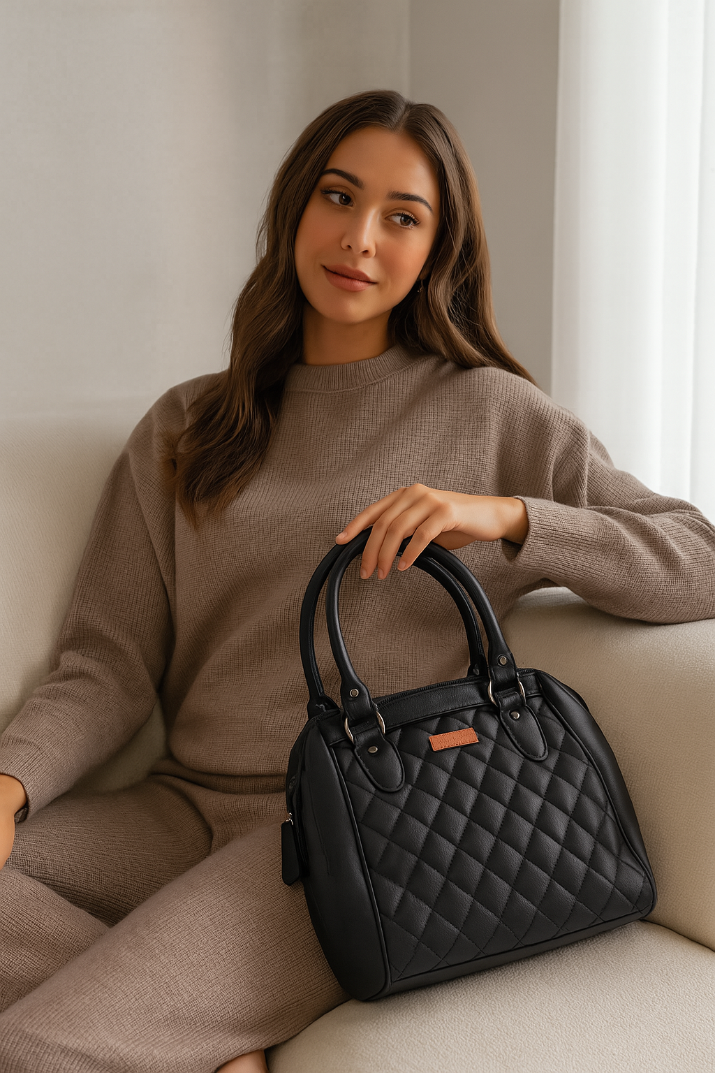 Black Vegan Leather Handbag – Women’s Top Handle Satchel with Shoulder Strap