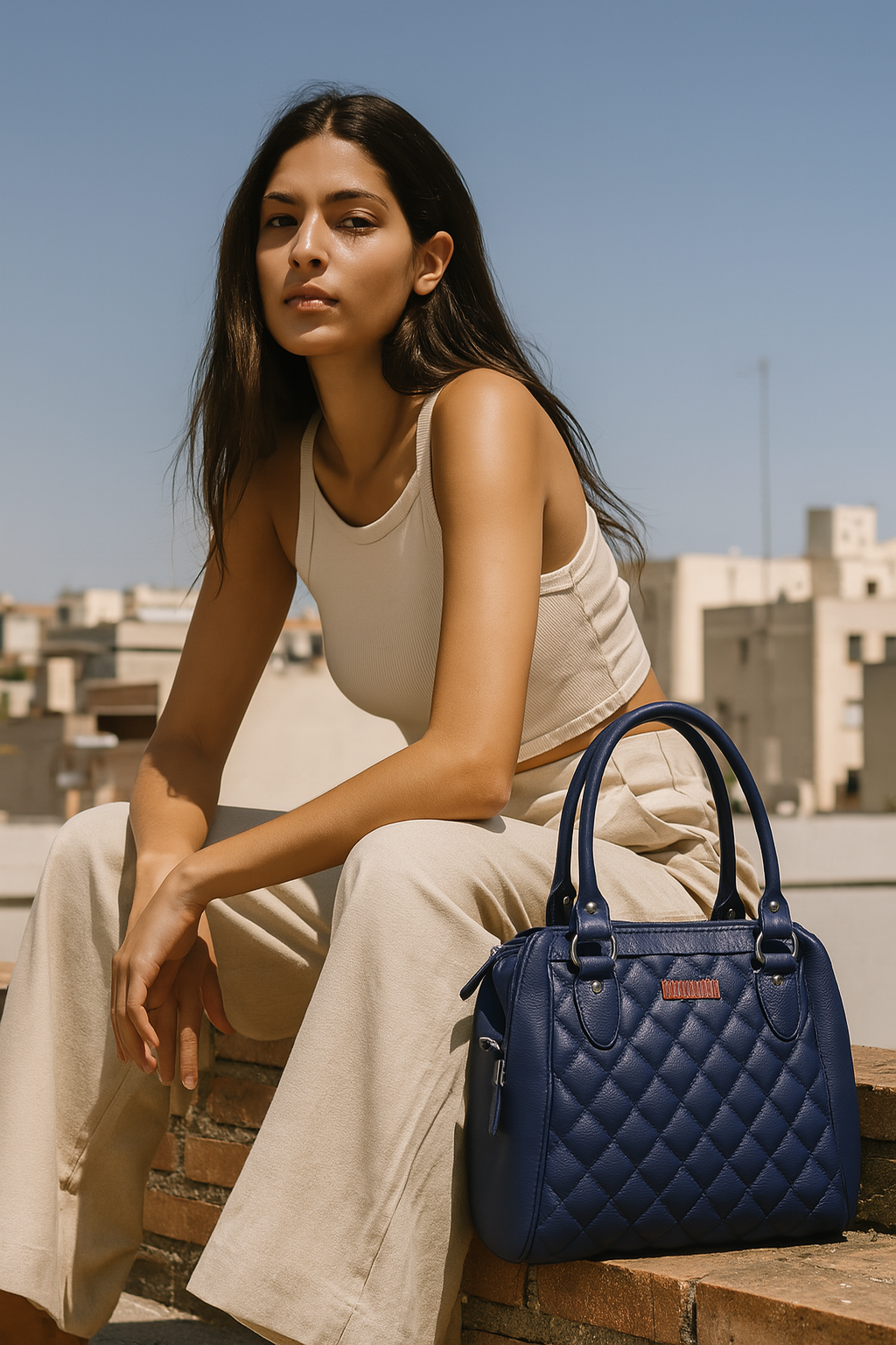 Blue Vegan Leather Handbag – Women’s Top Handle Satchel with Shoulder Strap